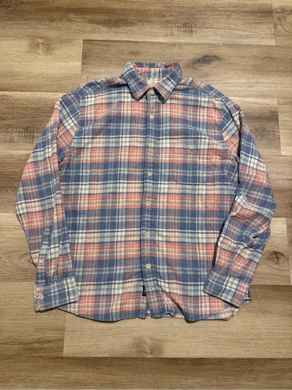 Faherty Shirt Mens Blue Coral Plaid Movement Flannel Button Stretch Large